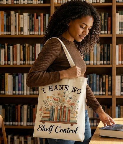 Bookish Gifts Tote Bag for Book Lover, I Have No Shelf Control Tote Bag | Bookish Gifts, Book Lover Gifts, Double-Sided, Reusable, Medium Size with Inner Pocket in Kuwait