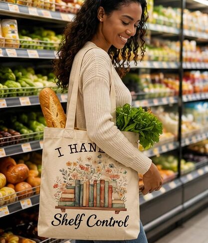 Bookish Gifts Tote Bag for Book Lover, I Have No Shelf Control Tote Bag | Bookish Gifts, Book Lover Gifts, Double-Sided, Reusable, Medium Size with Inner Pocket in Kuwait