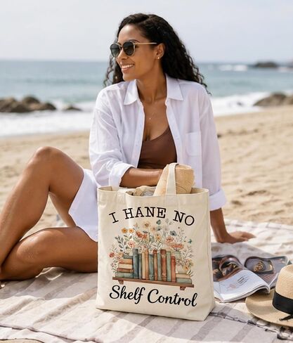 Bookish Gifts Tote Bag for Book Lover, I Have No Shelf Control Tote Bag | Bookish Gifts, Book Lover Gifts, Double-Sided, Reusable, Medium Size with Inner Pocket in Kuwait