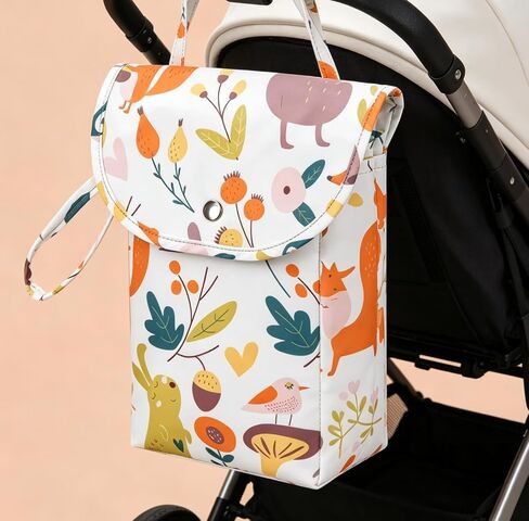 Portable Diaper Storage Bag, Waterproof Oxford Cloth Baby Diaper Organizer with Snap Closure, Large Capacity Travel Diaper Pouch for Newborn, Animal World Print in Kuwait