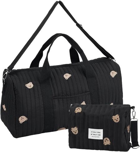 WEBEEDY 2 Styles Diaper Tote Bag with Zippered Bear Pattern Large Storage Bag and Portable Handbag Multifunction Embroidered Mommy Bags Cute Reusable Diaper Tote for Travel Hospital in Kuwait