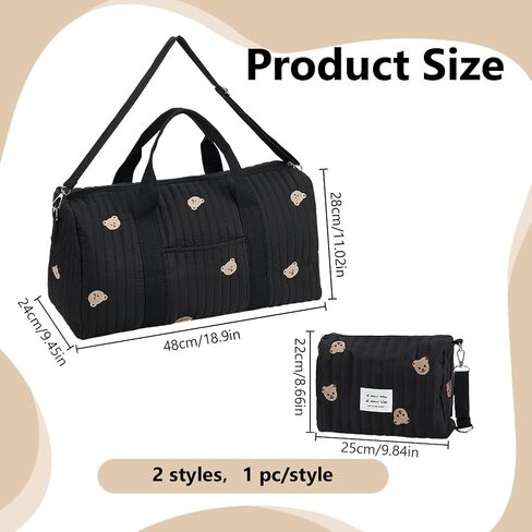 WEBEEDY 2 Styles Diaper Tote Bag with Zippered Bear Pattern Large Storage Bag and Portable Handbag Multifunction Embroidered Mommy Bags Cute Reusable Diaper Tote for Travel Hospital in Kuwait