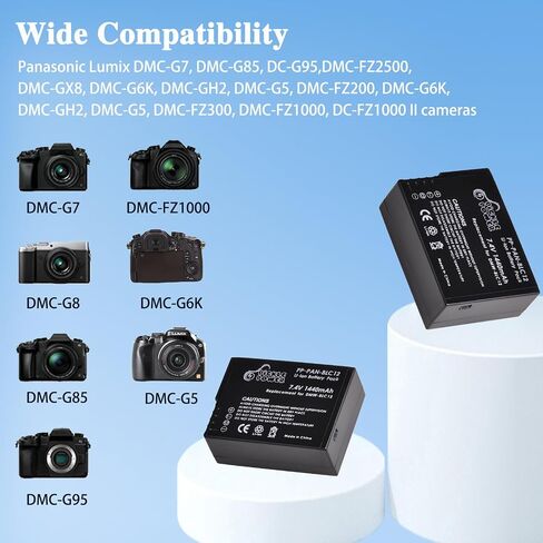 Pickle Power DMW-BLC12 DMW-BLC12PP Battery and LED Dual Slot Charger for Panasonic Lumix G7, G85, G95, FZ1000, FZ1000 II, GH2, G5, G6, GX8, FZ200, FZ300, FZ2500 Camera in Kuwait