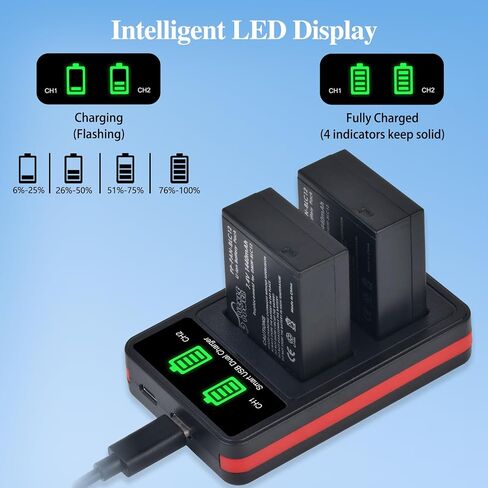 Pickle Power DMW-BLC12 DMW-BLC12PP Battery and LED Dual Slot Charger for Panasonic Lumix G7, G85, G95, FZ1000, FZ1000 II, GH2, G5, G6, GX8, FZ200, FZ300, FZ2500 Camera in Kuwait