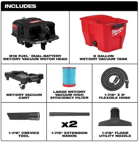 Milwaukee v M18 Fuel Vacuum 9 Gallon 36V Wet/Dry (Bare Tool) + TPT Premium cart storekid in Kuwait