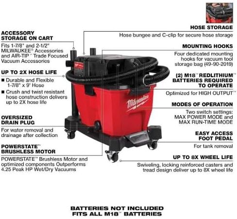 Milwaukee v M18 Fuel Vacuum 9 Gallon 36V Wet/Dry (Bare Tool) + TPT Premium cart storekid in Kuwait