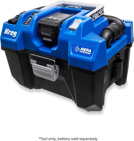 Kreg 20V Ionic Drive Wet/Dry Vac with HEPA Filter - Cordless HEPA Shop Vacuum for Dust Collection, Debris & Liquid Cleanup - 50 CFM Suction - Blower Function - KPTWDV026B in Kuwait