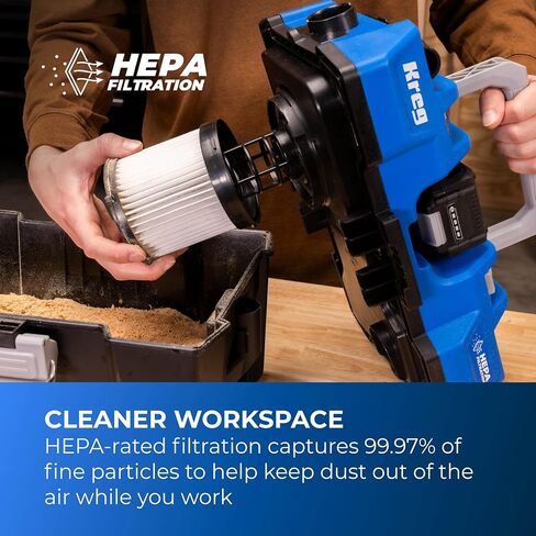 Kreg 20V Ionic Drive Wet/Dry Vac with HEPA Filter - Cordless HEPA Shop Vacuum for Dust Collection, Debris & Liquid Cleanup - 50 CFM Suction - Blower Function - KPTWDV026B in Kuwait