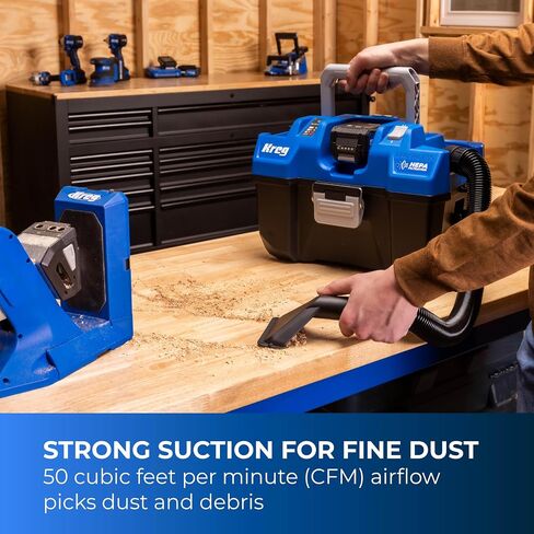Kreg 20V Ionic Drive Wet/Dry Vac with HEPA Filter - Cordless HEPA Shop Vacuum for Dust Collection, Debris & Liquid Cleanup - 50 CFM Suction - Blower Function - KPTWDV026B in Kuwait