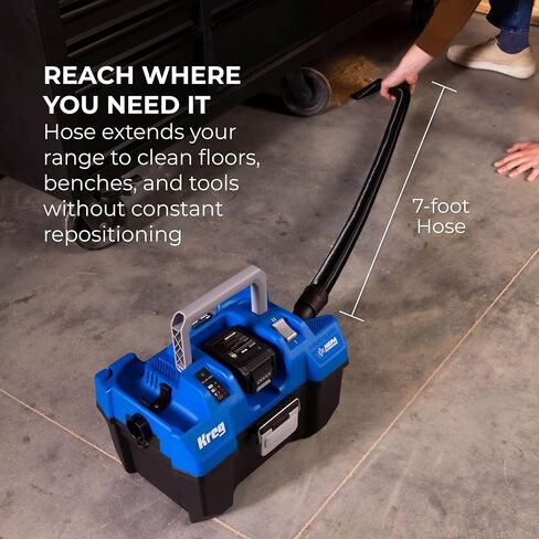 Kreg 20V Ionic Drive Wet/Dry Vac with HEPA Filter - Cordless HEPA Shop Vacuum for Dust Collection, Debris & Liquid Cleanup - 50 CFM Suction - Blower Function - KPTWDV026B in Kuwait