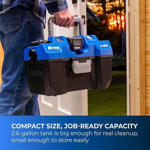 Kreg 20V Ionic Drive Wet/Dry Vac with HEPA Filter - Cordless HEPA Shop Vacuum for Dust Collection, Debris & Liquid Cleanup - 50 CFM Suction - Blower Function - KPTWDV026B in Kuwait