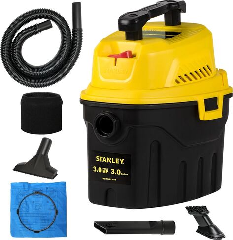 Stanley 3 Gallon Portable Shop Vacuum, 3 Peak HP Wet Dry Suction Vac,Multi-functional Crevice Nozzle with Retractable Hose Vacuum for Home, Car Detailing, Jobsite, Garage & Workshop SL18910P-3 in Kuwait