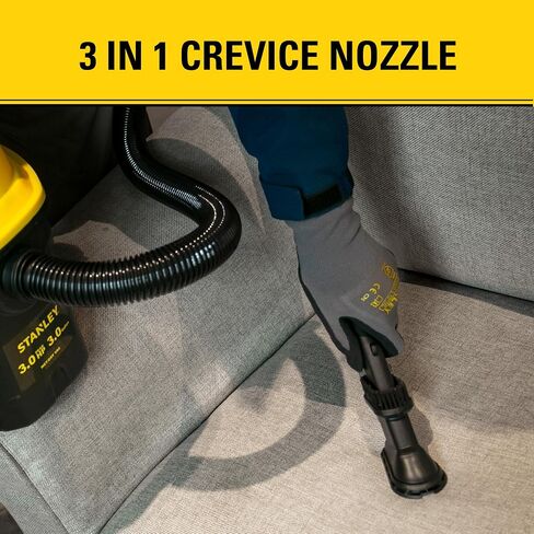 Stanley 3 Gallon Portable Shop Vacuum, 3 Peak HP Wet Dry Suction Vac,Multi-functional Crevice Nozzle with Retractable Hose Vacuum for Home, Car Detailing, Jobsite, Garage & Workshop SL18910P-3 in Kuwait