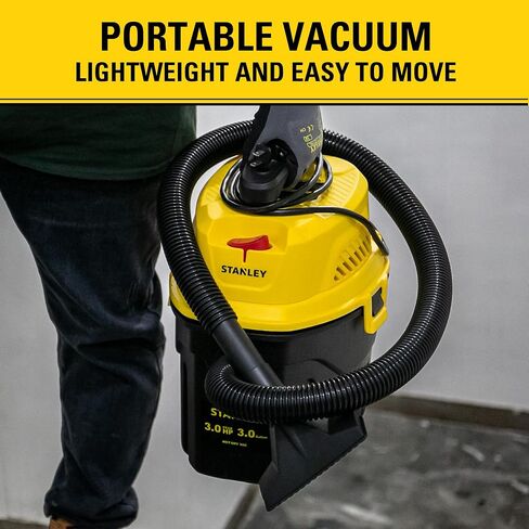 Stanley 3 Gallon Portable Shop Vacuum, 3 Peak HP Wet Dry Suction Vac,Multi-functional Crevice Nozzle with Retractable Hose Vacuum for Home, Car Detailing, Jobsite, Garage & Workshop SL18910P-3 in Kuwait