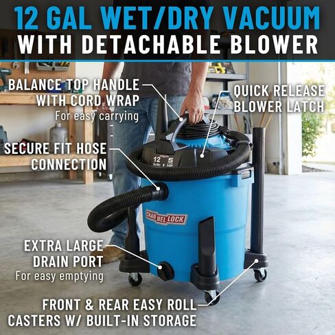 Channellock Wet/Dry Vacuum VBV1210.CL - 5.0 Peak HP Blower, Foam Filter - 12 Gallon in Kuwait