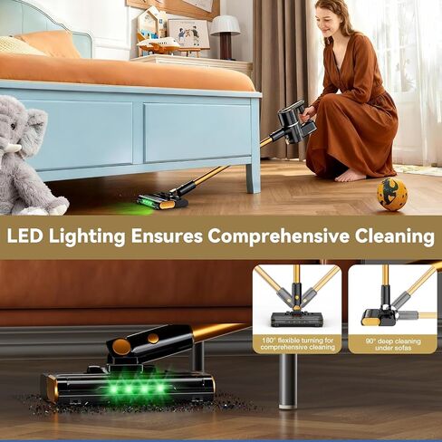 Cordless Vacuum Cleaner, 600W 50000PA Stick Vacuum Cleaners and Mop In One,4000mAh Battery with 60 Min Runtime, LED Screen and Green Headlights, Handheld Vacuum for Pet Hair Floors Carpet Sofa in Kuwait