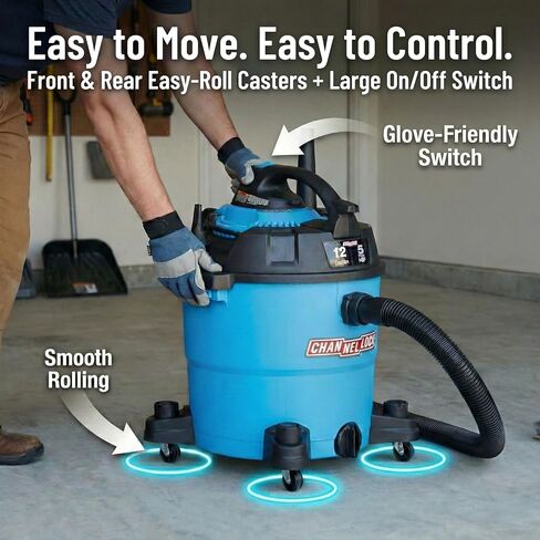 Channellock Wet/Dry Vacuum VBV1210.CL - 5.0 Peak HP Blower, Foam Filter - 12 Gallon in Kuwait