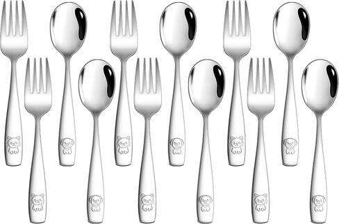 LIANYU Stainless Steel Toddler Silverware Set, 10 Pieces Kids Utensils | Small Forks and Spoons Set, Self-Feeding Kit for Toddlers, Child Preschooler Cutlery Set for Cute Pet Design, Dishwasher Safe in Kuwait