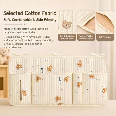 Bedside Caddy Nursery Storage Organizer, Montessori Playpen Crib Accessories with Book & Toy Pockets, Hanging Diaper Organizer for Nursery Organization, Baby Shower in Kuwait