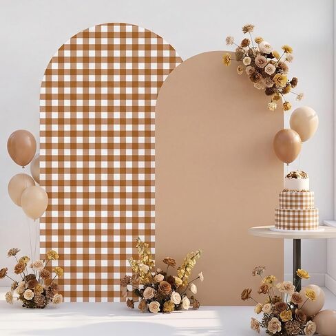 Tegeme Orange Gingham Arch Backdrop Cover 7.2ft 6.6ft Stretchy Backdrop Cover for Fall Baby Shower Party Wedding Birthday Party Ceremony Banquet Decor in Kuwait