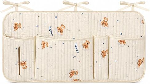 Bedside Caddy Nursery Storage Organizer, Montessori Playpen Crib Accessories with Book & Toy Pockets, Hanging Diaper Organizer for Nursery Organization, Baby Shower in Kuwait