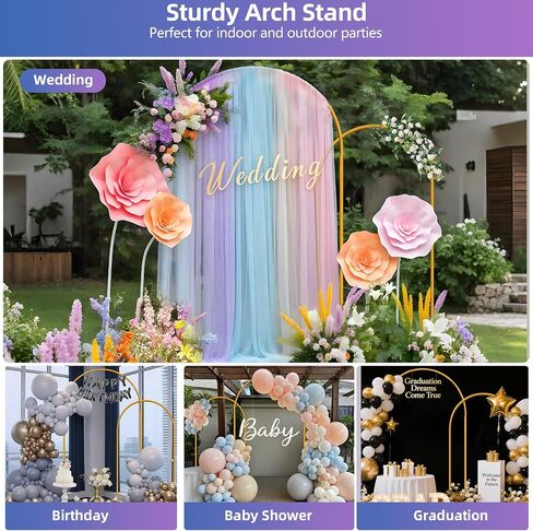 Hemmotop Arch Backdrop Stand Gold 7.2 FT | Metal, Ground Stakes for Stable Base, for Flowers, Balloons, Garden Decor, Ideal for Weddding, Baby Shower, Birthday Party in Kuwait