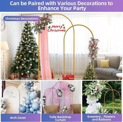 Hemmotop Arch Backdrop Stand Gold 7.2 FT | Metal, Ground Stakes for Stable Base, for Flowers, Balloons, Garden Decor, Ideal for Weddding, Baby Shower, Birthday Party in Kuwait
