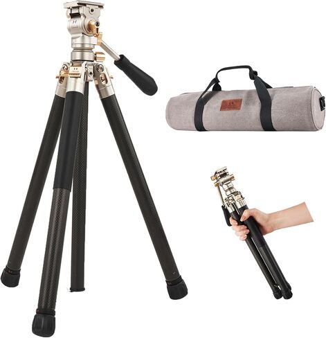 HARLOWE Rocket Air Carbon Fiber Travel Tripod with Fluid Head Kit, Lightweight Camera Tripod for Photography & Video, 22lb Load Capacity, Compact Foldable Tripod with Carrying Bag for Creators in Kuwait