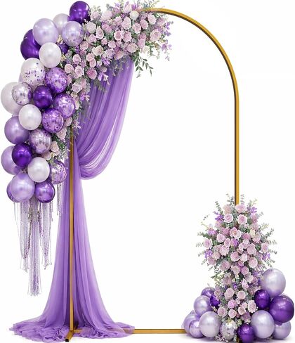 Hemmotop Metal Arch Backdrop Stand Set of 2, 7.2ft and 6ft | Pieces are Labeled for Easy Assembly, Ground Stakes for Stable Base, Versatile for Wedding, Bridal Shower, Party Decoration in Kuwait
