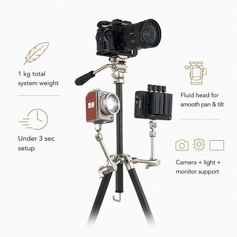 HARLOWE Rocket Air Carbon Fiber Travel Tripod with Fluid Head Kit, Lightweight Camera Tripod for Photography & Video, 22lb Load Capacity, Compact Foldable Tripod with Carrying Bag for Creators in Kuwait