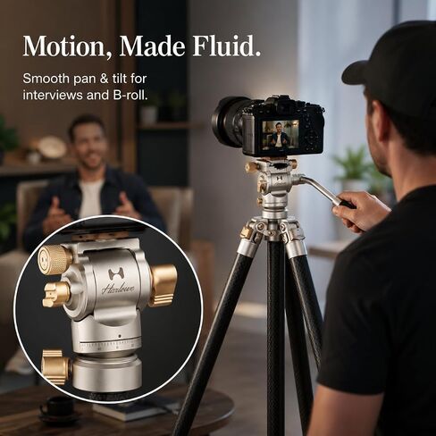 HARLOWE Rocket Air Carbon Fiber Travel Tripod with Fluid Head Kit, Lightweight Camera Tripod for Photography & Video, 22lb Load Capacity, Compact Foldable Tripod with Carrying Bag for Creators in Kuwait