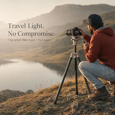 HARLOWE Rocket Air Carbon Fiber Travel Tripod with Fluid Head Kit, Lightweight Camera Tripod for Photography & Video, 22lb Load Capacity, Compact Foldable Tripod with Carrying Bag for Creators in Kuwait