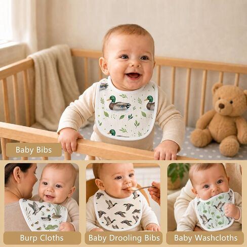 Baby Bibs for Baby Boys Girls 6-Pack Mallard Duck Drool Bibs Soft Absorbent Cotton Infant Feeding Bandana Bibs Teething Drooling Nursery Gifts for Newborn Toddlers Feeding Baby Stuff in Kuwait