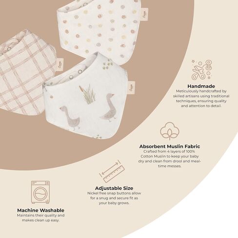 Crane Baby Cotton Bandana Bibs, Charlie Farmhouse Goose 3-pc. Set, Baby Bibs for Drooling and Teething, Rustic Farm Nursery Theme, Tractor Bib For Newborn, Bib For Babies in Kuwait