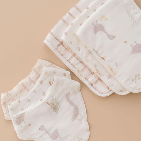 Crane Baby Cotton Bandana Bibs, Charlie Farmhouse Goose 3-pc. Set, Baby Bibs for Drooling and Teething, Rustic Farm Nursery Theme, Tractor Bib For Newborn, Bib For Babies in Kuwait