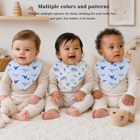 6-Pack Baby Drool Bibs for Baby Boys Girls, Ocean Theme Cotton Baby Bibs for Drooling Teething Feeding, Soft Absorbent Bandana Bibs with Adjustable Snaps for Newborn Infants in Kuwait