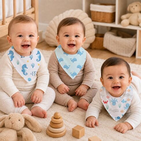 6-Pack Baby Drool Bibs for Baby Boys Girls, Ocean Theme Cotton Baby Bibs for Drooling Teething Feeding, Soft Absorbent Bandana Bibs with Adjustable Snaps for Newborn Infants in Kuwait