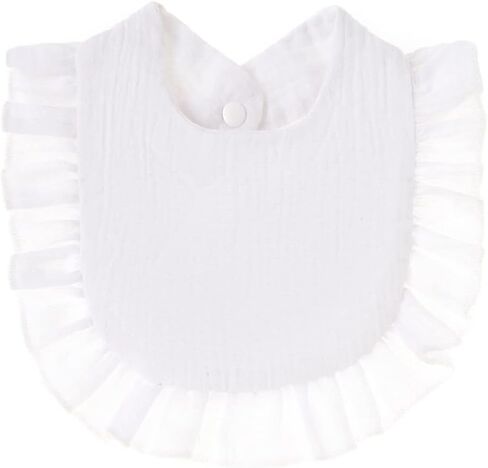 Surakey 1 Pack Baby Bibs 4-Layer Soft Absorbent Lace Feeding Bibs for Teething Drooling Baptism Washable Outfits for Unisex (White) in Kuwait