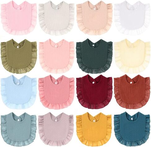 Surakey 1 Pack Baby Bibs 4-Layer Soft Absorbent Lace Feeding Bibs for Teething Drooling Baptism Washable Outfits for Unisex (White) in Kuwait