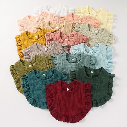 Surakey 1 Pack Baby Bibs 4-Layer Soft Absorbent Lace Feeding Bibs for Teething Drooling Baptism Washable Outfits for Unisex (White) in Kuwait