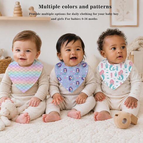 6-Pack Baby Drool Bibs for Baby Girls, Mermaid Cotton Baby Bibs for Drooling Teething Feeding, Soft Absorbent Bandana Bibs with Adjustable Snaps for Newborn Infants in Kuwait