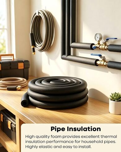 2 Pcs Pipe Insulation Tubing, 70.9 Inch Long 1.7 Inch OD, 1 Inch ID Pipe Insulation Foam Tube, Foam Pipe Insulation for Indoor and Outdoor Pipeline, Table Corner Edge Protection (Black) in Kuwait