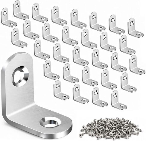 30PCS Stainless Steel L Brackets for Wood with Screws, Small 90 Degree Corner Braces,Cabinet, Drawer, Furniture Repair & Woodworking (1x1 Inch) in Kuwait