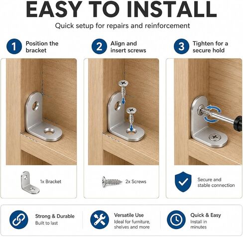 30PCS Stainless Steel L Brackets for Wood with Screws, Small 90 Degree Corner Braces,Cabinet, Drawer, Furniture Repair & Woodworking (1x1 Inch) in Kuwait