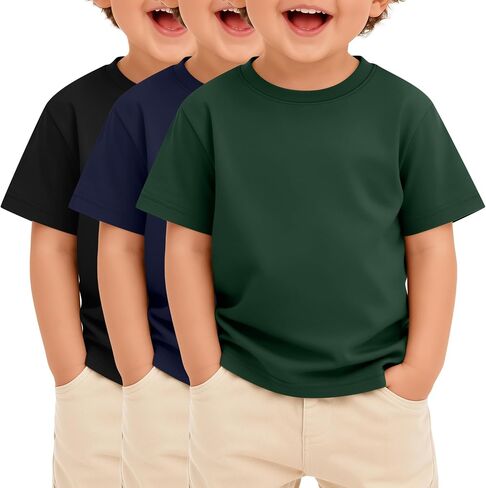 3 Pack Toddler Boys Short Sleeve Shirts Basic Crew Neck Loose Fit Tees Summer Casual Soft Shirts in Kuwait