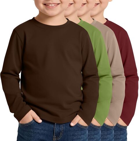 4 Pack Toddler Boys Long Sleeve Shirts Cotton Crew Neck Baggy Tees Baby Casual Layering Clothes Size 18M-5T in Kuwait