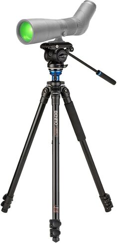Benro A2573F Aluminum Outdoors Tripod for Spotting Scopes, Binoculars, Rifle Ranges, Leveling Base, Smooth Fluid Head wi/Sliding Plate, Adjustable Legs, Flip Locks, 70" Max Ht, 8.8lb Payload in Kuwait