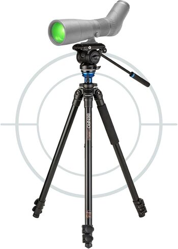Benro A2573F Aluminum Outdoors Tripod for Spotting Scopes, Binoculars, Rifle Ranges, Leveling Base, Smooth Fluid Head wi/Sliding Plate, Adjustable Legs, Flip Locks, 70" Max Ht, 8.8lb Payload in Kuwait