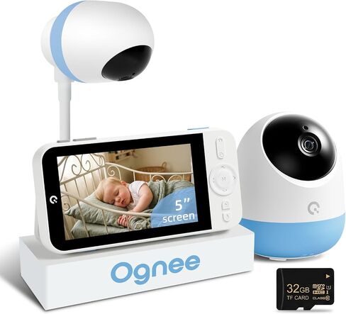 Ognee Baby Monitor with Camera and Audio, 24h Recording Playback, Baby Monitor with Crib Mount, 5" IPS 2K Display, SD Card, Remote Pan-Tilt-Zoom, 2-Way Talk, No WiFi, Night Vision, Safety Zone Alert in Kuwait