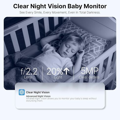 Ognee Baby Monitor with Camera and Audio, 24h Recording Playback, Baby Monitor with Crib Mount, 5" IPS 2K Display, SD Card, Remote Pan-Tilt-Zoom, 2-Way Talk, No WiFi, Night Vision, Safety Zone Alert in Kuwait